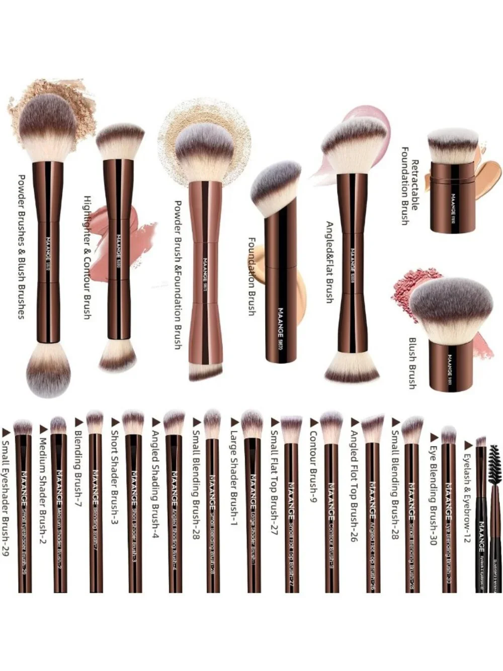 20 Pcs Double-End Makeup Brushes Set with Gift Box for Blending & Buffing